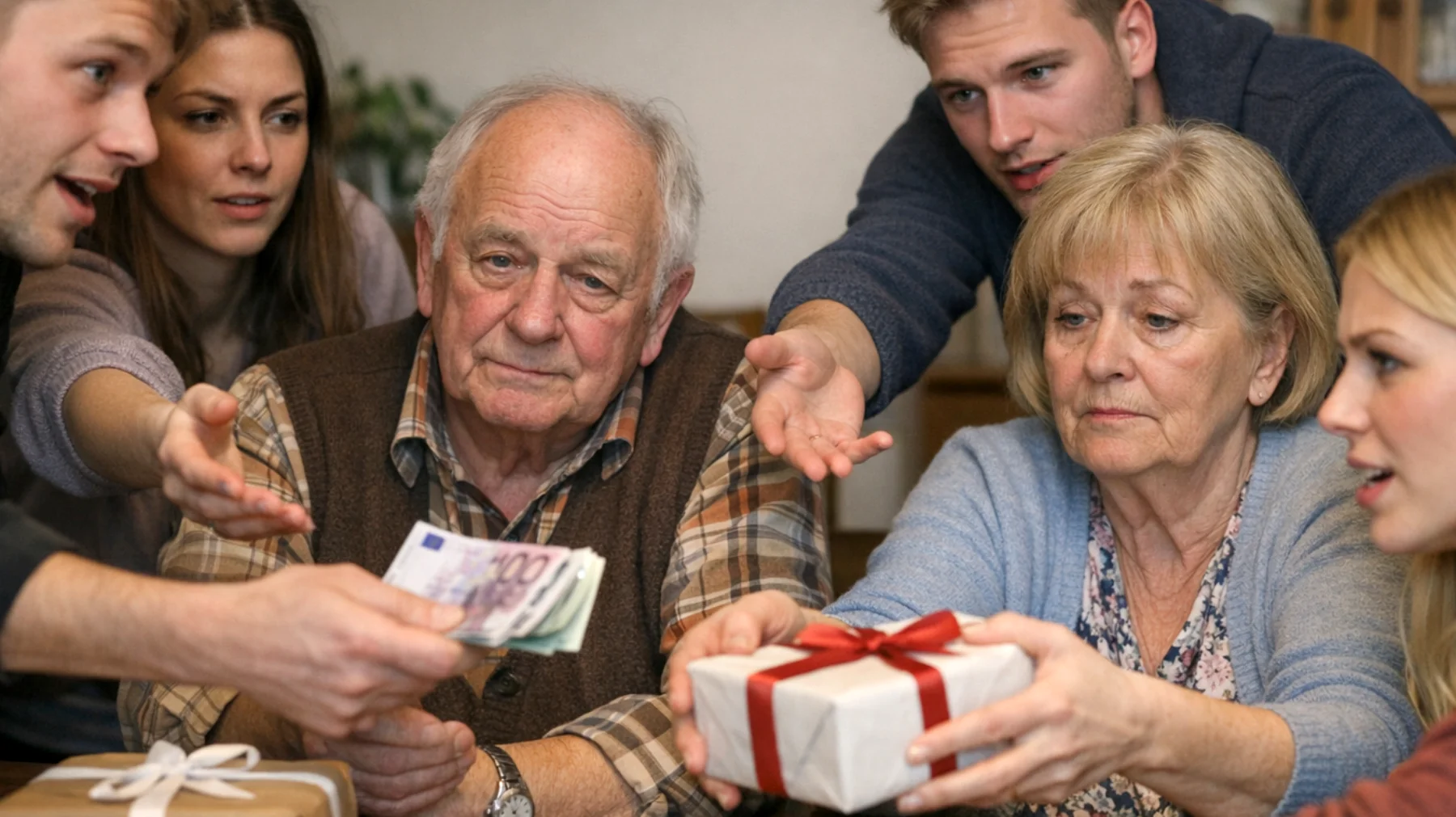 Die Großeltern haben Schwierigkeiten, ihren erwachsenen Enkeln gegenüber 'Nein' zu sagen und Grenzen zu setzen. Sie erfüllen alle Wünsche und Forderungen der jungen Erwachsenen, sei es finanzieller, materieller oder emotionaler Natur, aus Angst, die Beziehung zu gefährden oder als altmodisch zu gelten. Diese übermäßige Nachgiebigkeit führt dazu, dass die Enkel keine Eigenverantwortung entwickeln und die Großeltern sich zunehmend ausgenutzt und erschöpft fühlen."